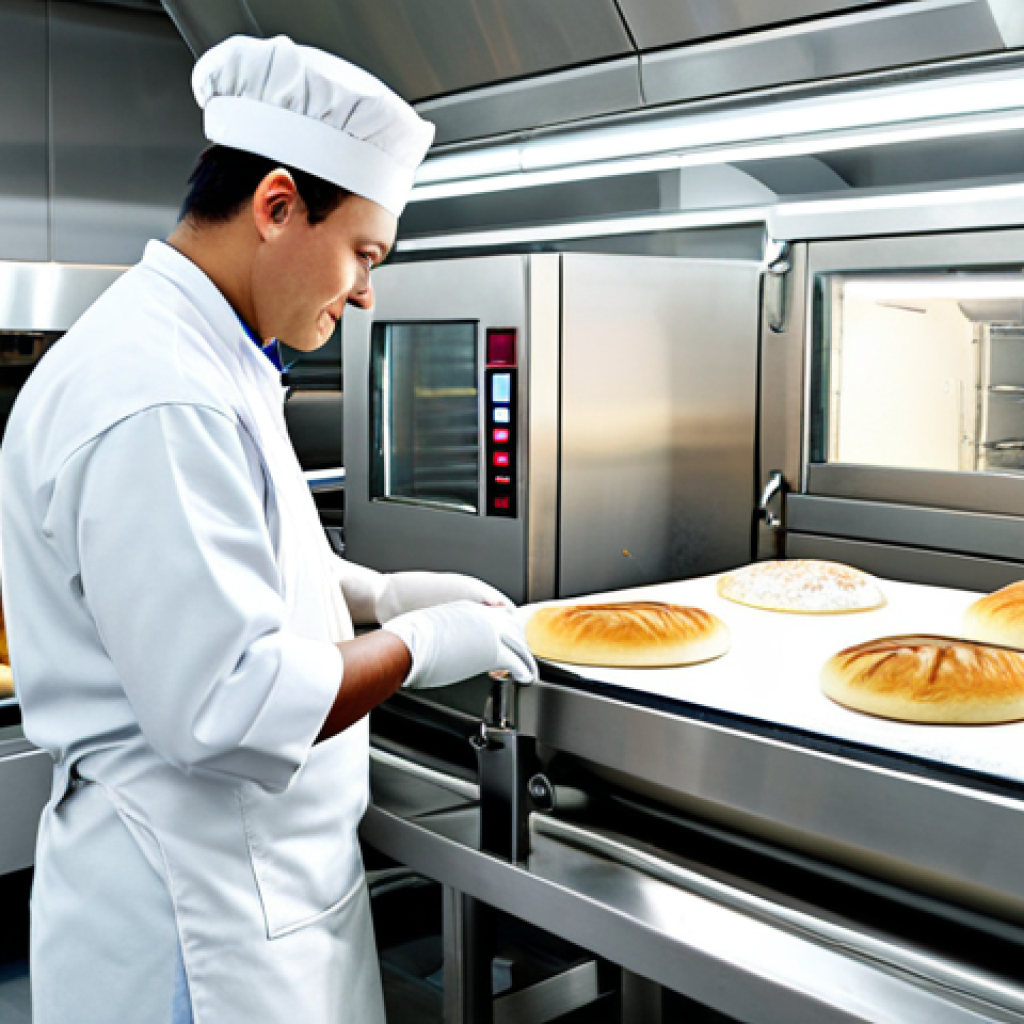 제과제빵 업계에서 선호하는 기술 - **Automated Dough Perfection:**
    "A wide shot inside a modern, pristine bakery. In the foreground...