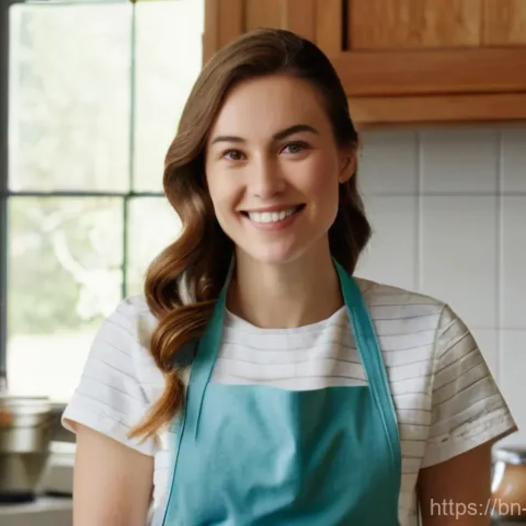 제과제빵 자격증 시험 준비물 체크리스트 - A serene and confident young woman, approximately 25 years old, with her hair neatly tied back, wear...