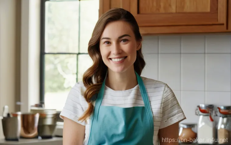 제과제빵 자격증 시험 준비물 체크리스트 - A serene and confident young woman, approximately 25 years old, with her hair neatly tied back, wear...