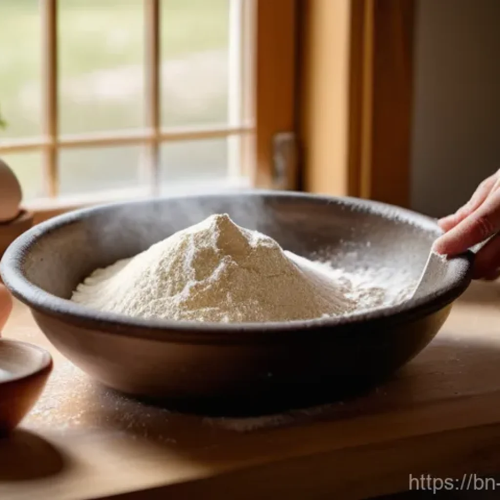제과제빵 시험에서 자주 나오는 문제 - A close-up, warm-toned photograph capturing the essence of baking preparation. On a clean, rustic wo...