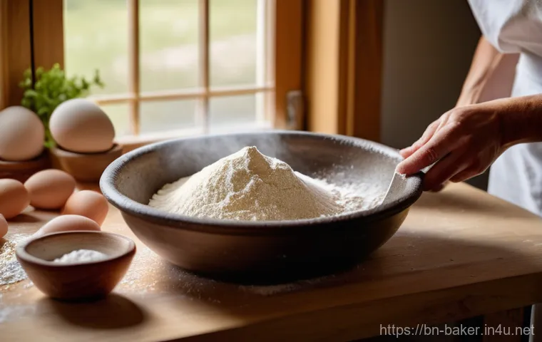 제과제빵 시험에서 자주 나오는 문제 - A close-up, warm-toned photograph capturing the essence of baking preparation. On a clean, rustic wo...